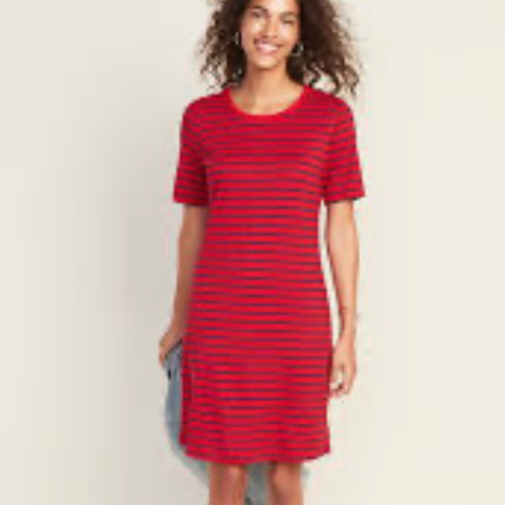 Old Navy Coral with Navy Strip Jersey Dress Size Medium